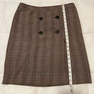 Apostrophe Brown Plaid Double-Breasted Pencil Skirt
